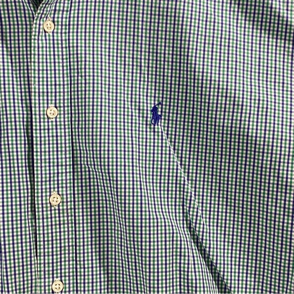 Ralph Lauren Mens Purple/Green/White Pin Check BLAKE Short Sleeve Button Down XL - Picture 4 of 8